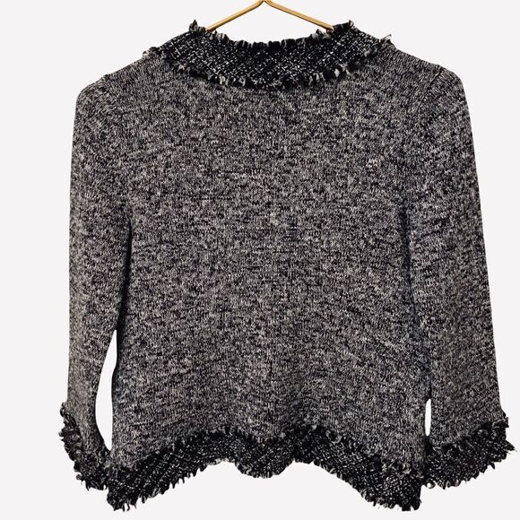 White House Black Market Black & White Silver Metallic Threads Bolero Jacket XS - Picture 3 of 6